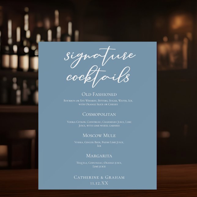 Dusty Blue Wedding Signature Cocktails Menu Foam Board (Creator Uploaded)