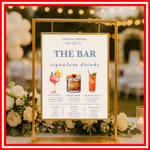 Dusty Blue Wedding Signature Drinks Bar Menu  Poster
