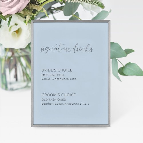 Dusty Blue Wedding Signature Drinks Sign