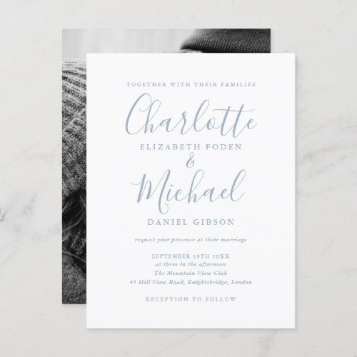 Dusty Blue Wedding Signature Script Invitation
