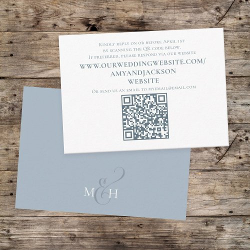 Dusty Blue Wedding Simple Minimal QR Code Website Enclosure Card