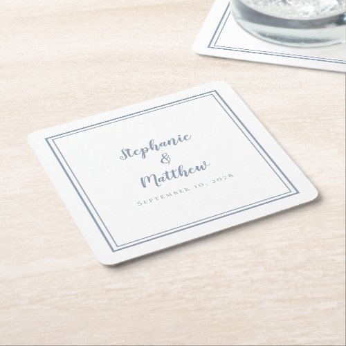 Dusty Blue Wedding Simple Modern Minimalist Party Square Paper Coaster