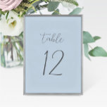 Dusty Blue Wedding Table Number Card<br><div class="desc">Modern, minimalist wedding table number card features a dusty blue background and romantic script font. Create as many table numbers as you need by changing the "12" to your desired number and add 1 item to your cart. Repeat for as many table numbers needed with the easy to edit template....</div>