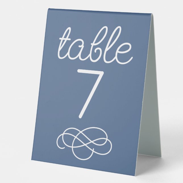 Dusty Blue Wedding Table Number Sign with Names (Front)