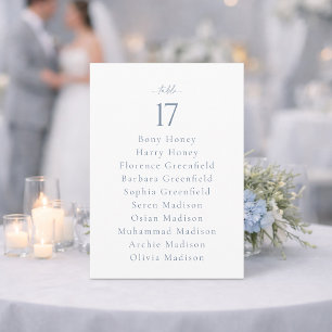 Dusty Blue Wedding Table Number with Guest List