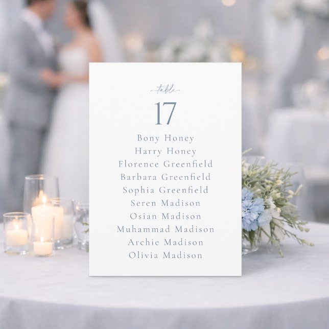 Dusty Blue Wedding Table Number with Guest List (Creator Uploaded)