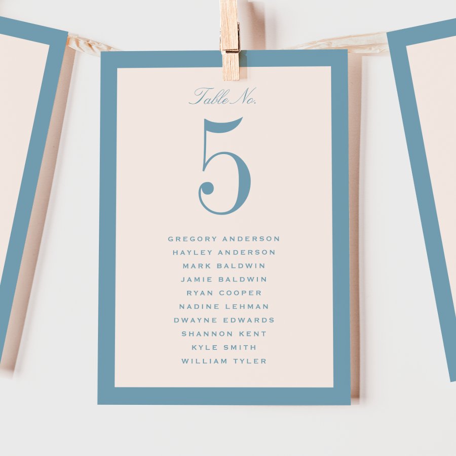 Dusty Blue Wedding Table Seating Chart Card