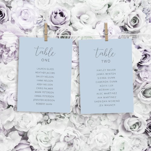 Dusty Blue Wedding Table Seating Chart Cards