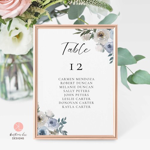Dusty Blue Wedding Table Seating Chart Table Number