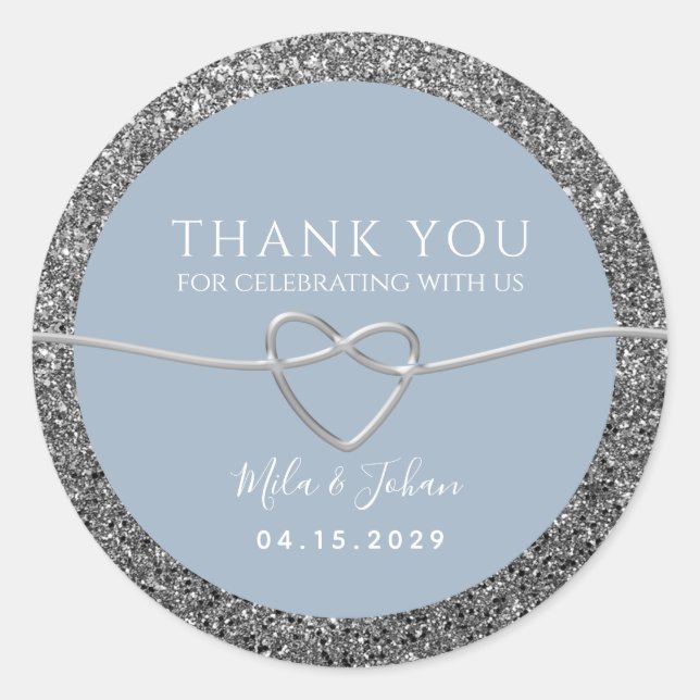 Dusty Blue Wedding Thank You Favor Classic Round Sticker (Front)