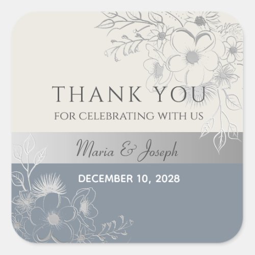  Dusty Blue Wedding Thank You Favor Square Sticker