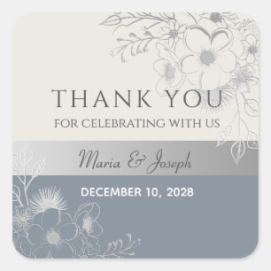  Dusty Blue Wedding Thank You Favor Square Sticker