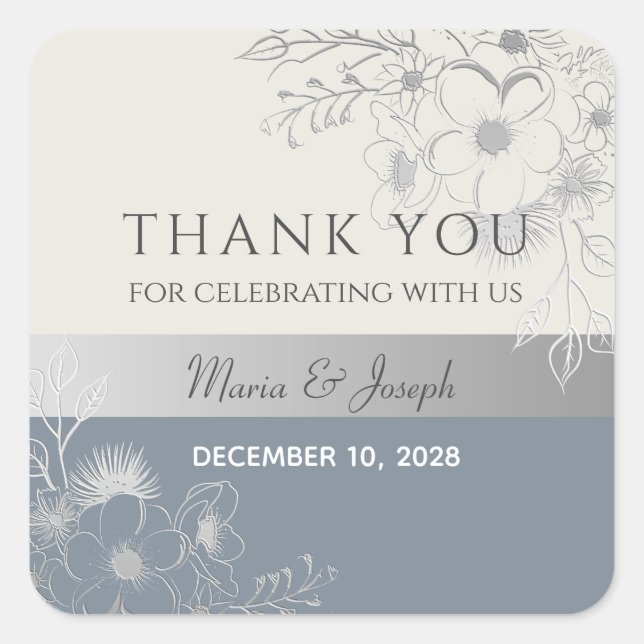  Dusty Blue Wedding Thank You Favor Square Sticker (Front)