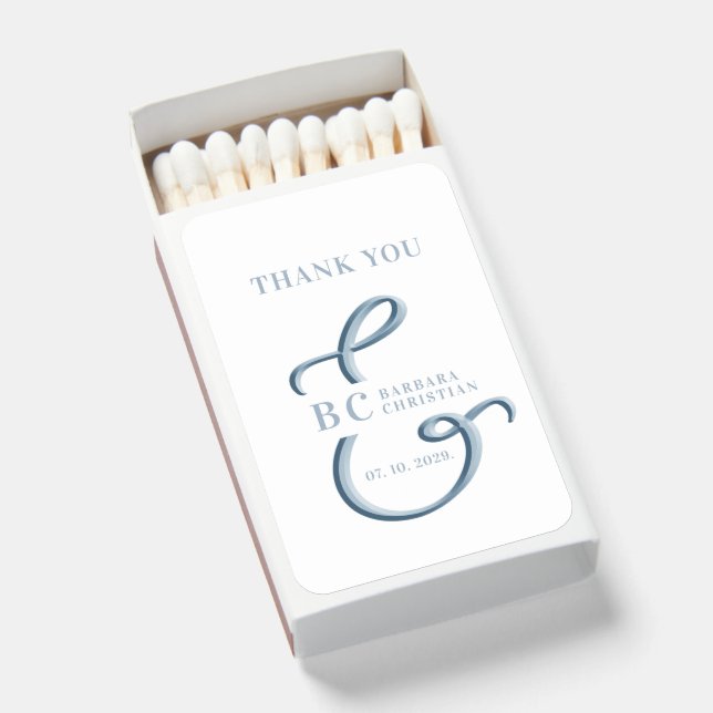 Dusty Blue Wedding Thank You Matchboxes (Front Open)