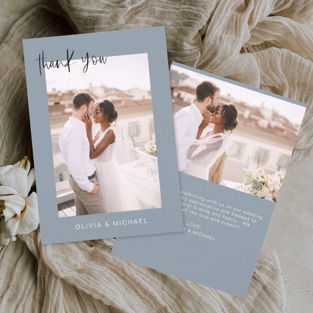 Dusty Blue Wedding Thank You Photo Minimalist  (Creator Uploaded)