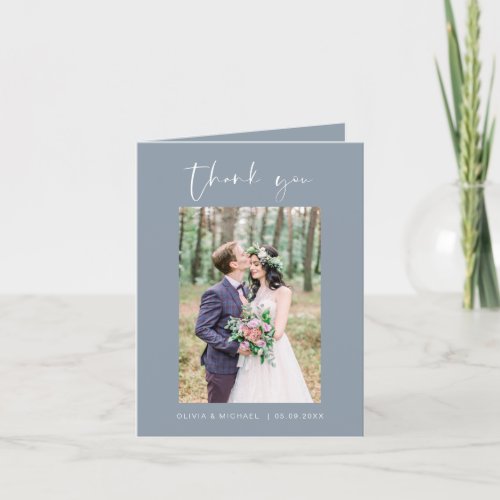 Dusty Blue Wedding Thank You Photo Minimalist