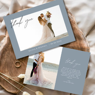 Dusty Blue Wedding Thank You Photo Minimalist Card