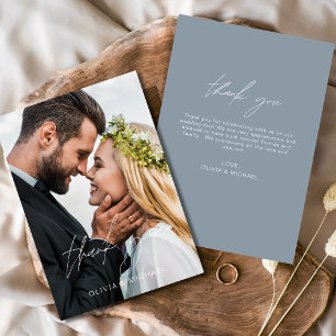 Dusty Blue Wedding Thank You Photo Minimalist Card