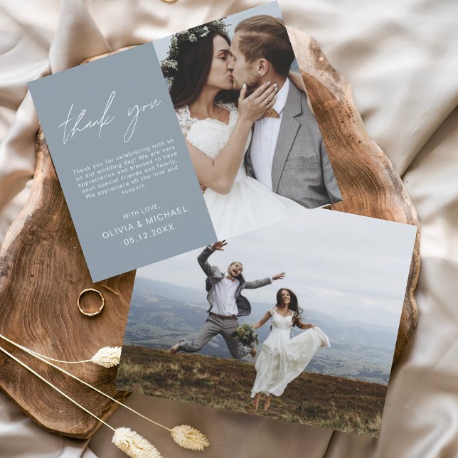 Dusty Blue Wedding Thank You Photo Minimalist Card (Creator Uploaded)