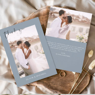 Dusty Blue Wedding Thank You Photo Minimalist Card