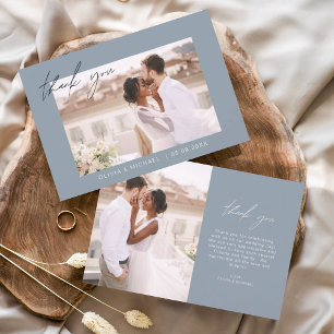 Dusty Blue Wedding Thank You Photo Minimalist Card