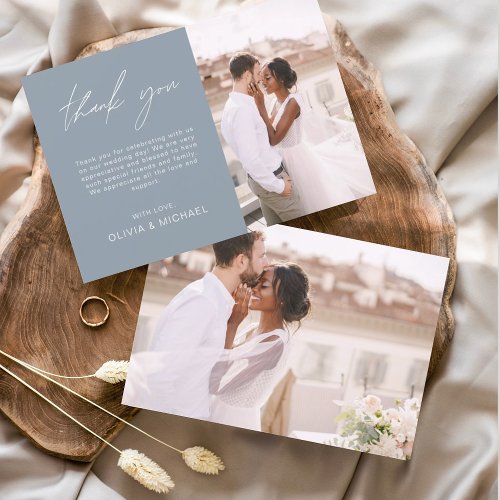 Dusty Blue Wedding Thank You Photo Simple Elegant