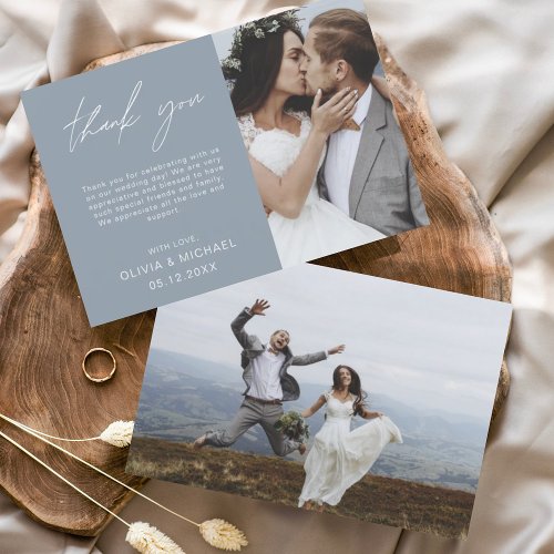 Dusty Blue Wedding Thank You Photo Wedding Card