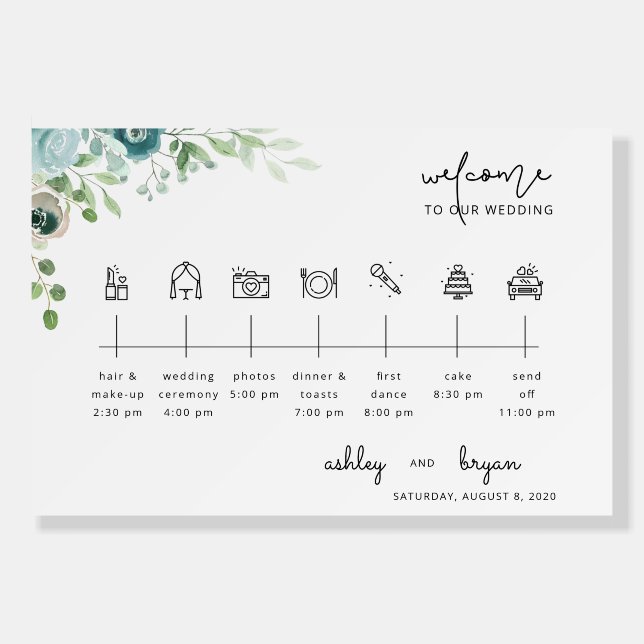 Dusty Blue Wedding Timeline Foam Board (Front)