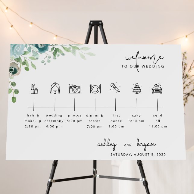 Dusty Blue Wedding Timeline Foam Board (In Situ (Stand))