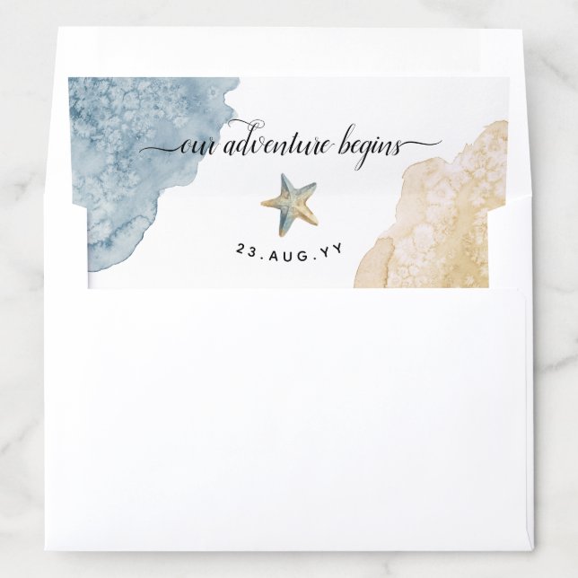 Dusty Blue Wedding Watercolor Adventure Begins Envelope Liner (In Envelope)