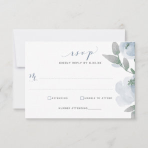 Dusty Blue Wedding Watercolor Soft Floral RSVP Card