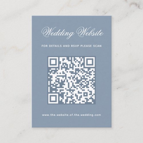 Dusty Blue Wedding Website QR Code and Calligraphy Enclosure Card