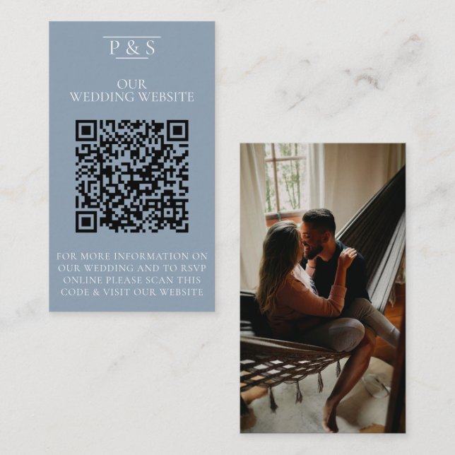 Dusty blue Wedding Website QR Code Photo Rsvp    Enclosure Card (Front/Back)
