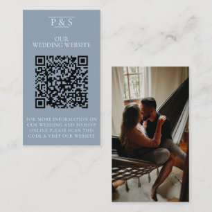 Dusty blue Wedding Website QR Code Photo Rsvp Enclosure Card