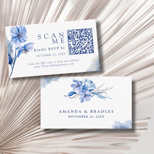 Dusty Blue Wedding Website  QR Code Wedding RSVP Enclosure Card