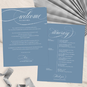 Dusty Blue Wedding Weekend Welcome Itinerary