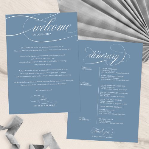 Dusty Blue Wedding Weekend Welcome Itinerary Invitation