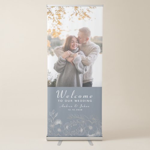 Dusty Blue Wedding Welcome Retractable Banner