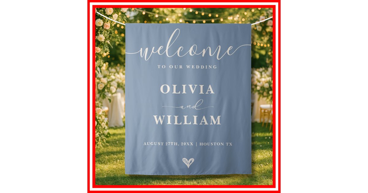 Dusty Blue Wedding Welcome Sign Backdrop | Zazzle