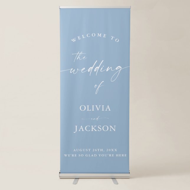 Dusty Blue Wedding Welcome Sign, Modern Minimalist Retractable Banner (Front)