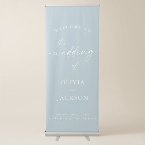 Dusty Blue Wedding Welcome Sign Modern Minimalist Retractable Banner