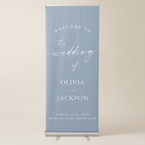 Dusty Blue Wedding Welcome Sign Modern Minimalist Retractable Banner