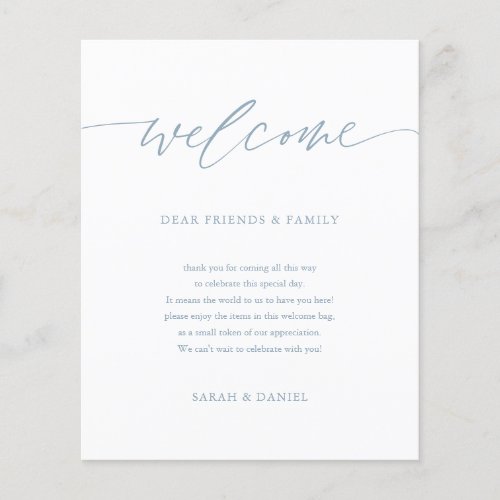 Dusty Blue Wedding Welcome Timeline Itinerary