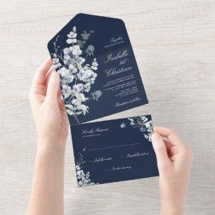 Dusty Blue Wedding Wildflower Greenery All In One Invitation