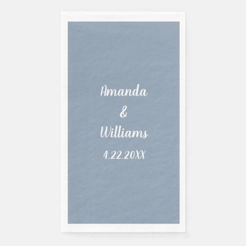 Dusty Blue Weddings White Script Custom Names Paper Guest Towels