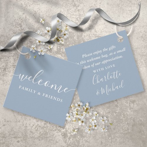 Dusty Blue Welcome Wedding Gift Basket Bag Favor Tags