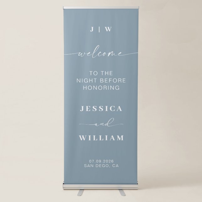 Dusty blue Welcome Wedding Night Before Retractable Banner (Front)
