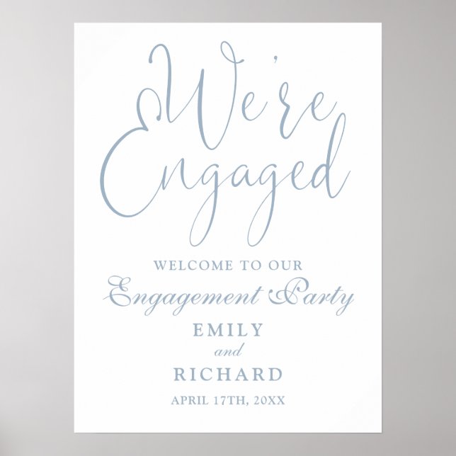 Dusty Blue We're Engaged Engagement Welcome Sign (Front)