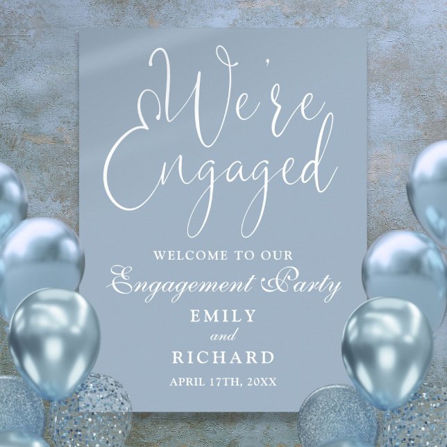 Dusty Blue We're Engaged Engagement Welcome Sign (Dusty Blue We're Engaged Engagement Welcome Sign)