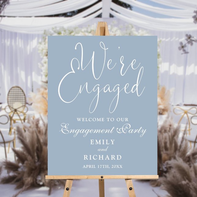 Dusty Blue We're Engaged Engagement Welcome Sign (Dusty Blue We're Engaged Engagement Welcome Sign)